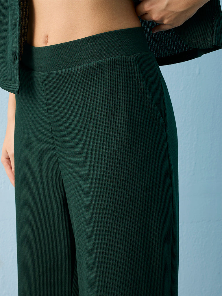 Superstar Green Waffle-Textured High-Rise Pants