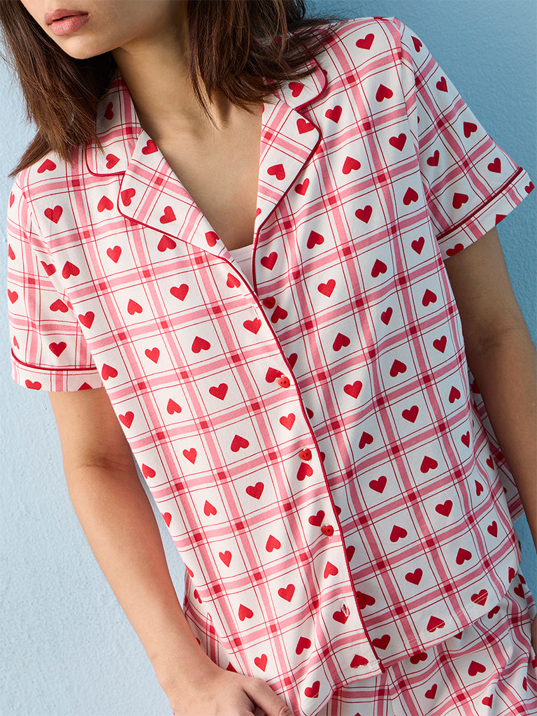 Superstar Red Heart Pattern Cotton-Blend Shirt