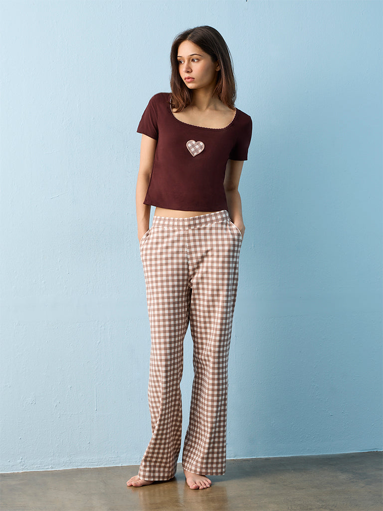 Superstar Dark Brown Heart Design Cotton-Blend T-Shirt