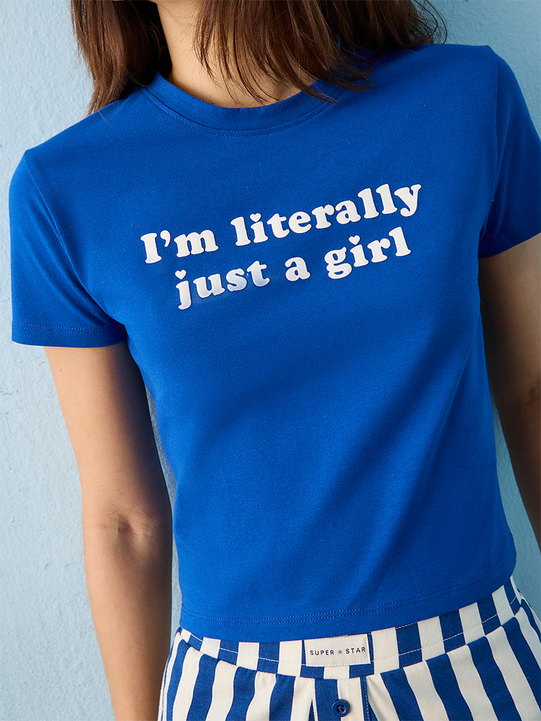 Superstar Blue Typographic Cotton-Blend T-Shirt