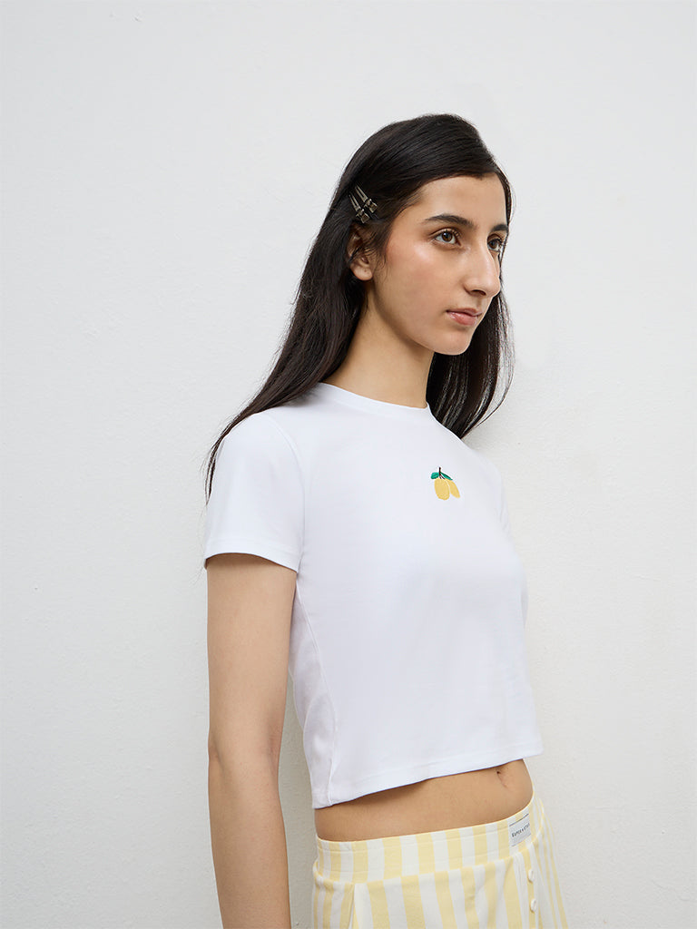 Superstar White Embroidered Cotton T-Shirt