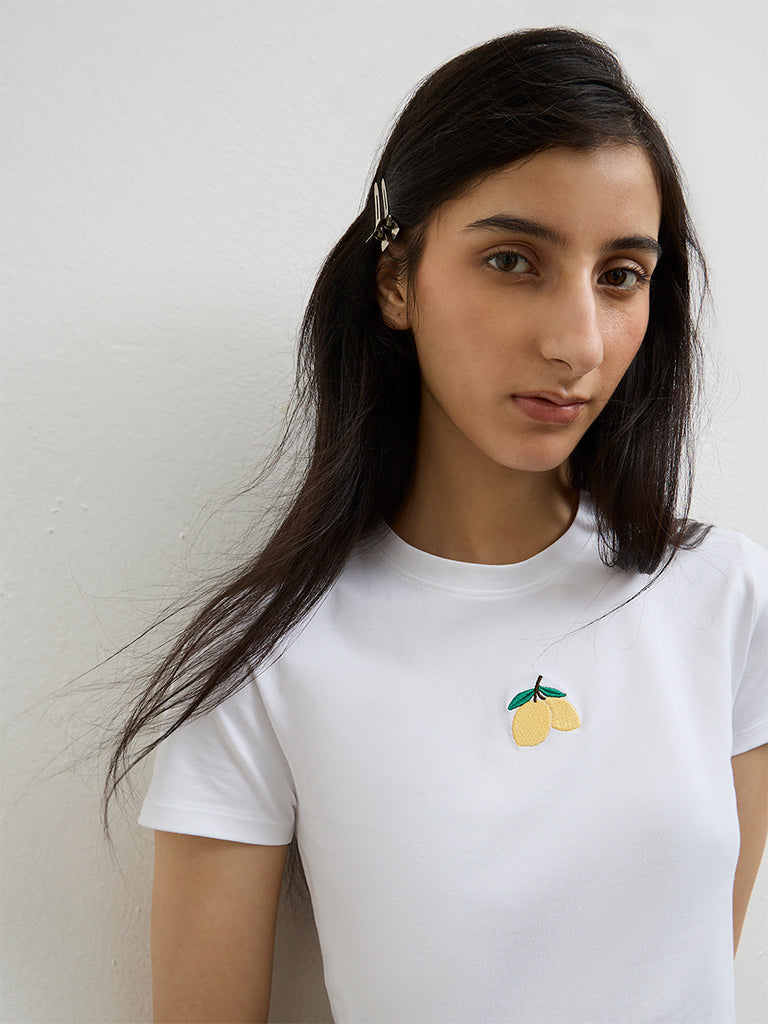 Superstar White Embroidered Cotton T-Shirt