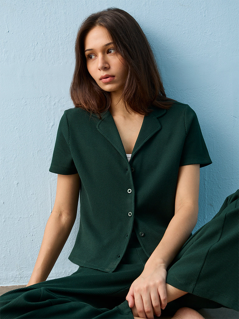 Superstar Green Waffle-Textured Shirt