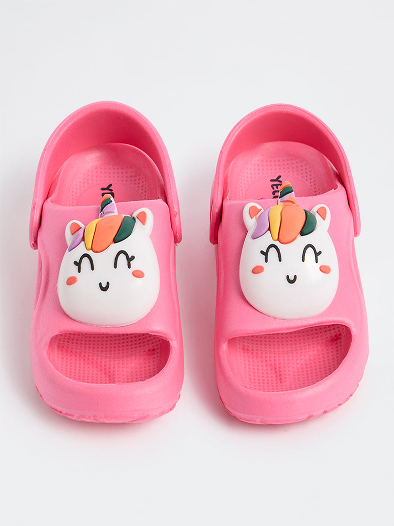 Yellow Pink Unicorn Applique Clogs