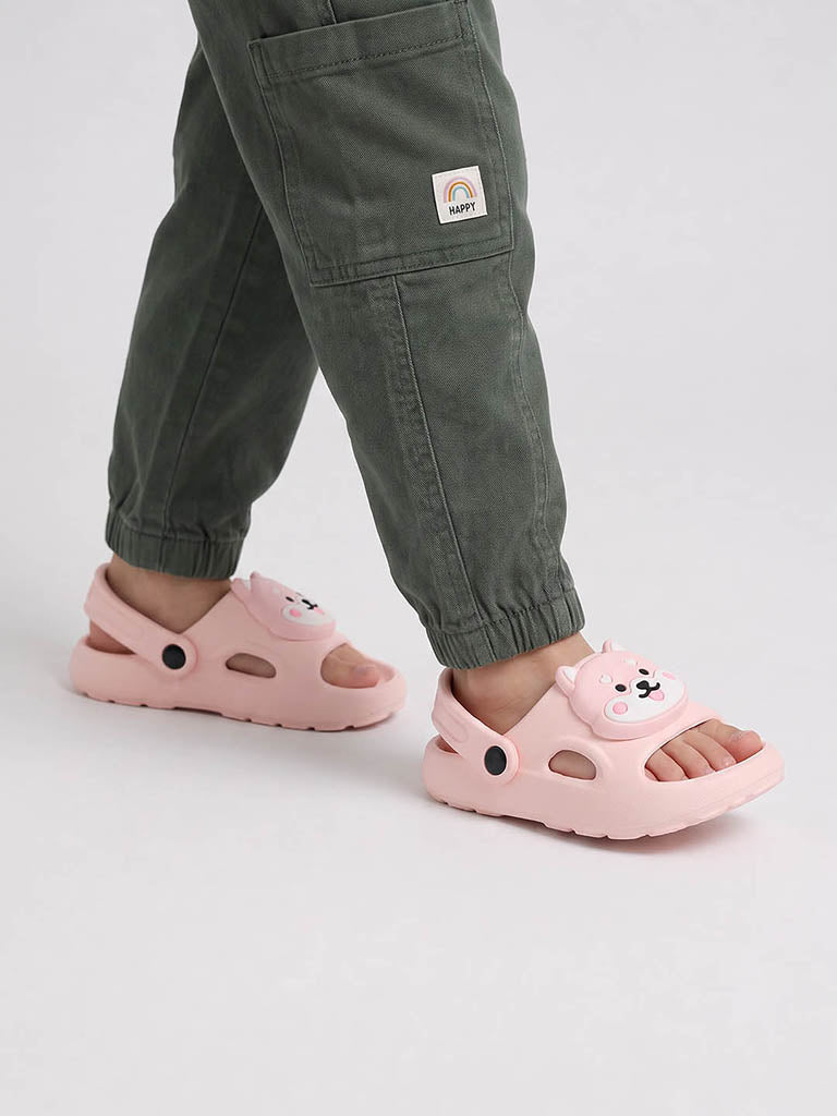 Yellow Light Pink Dog Applique Clogs