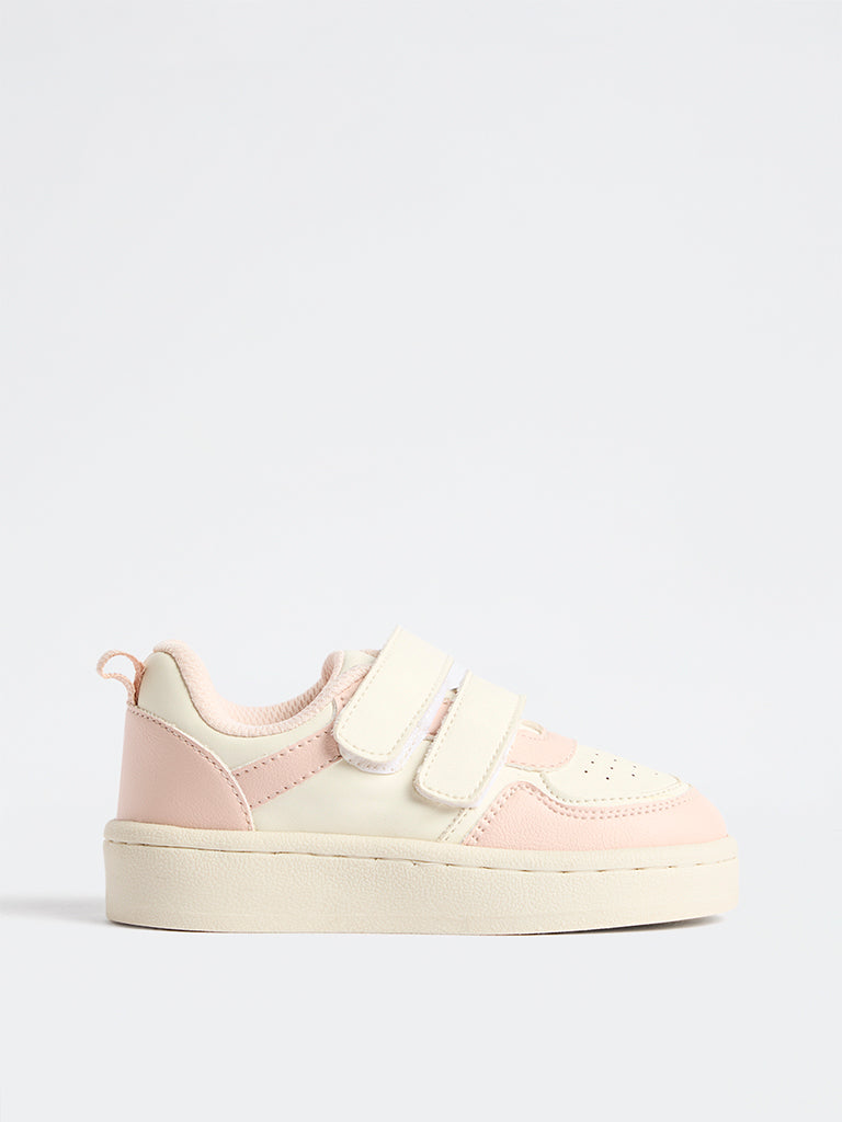 Yellow Pink Perforated Velcro-Strap Sneakers