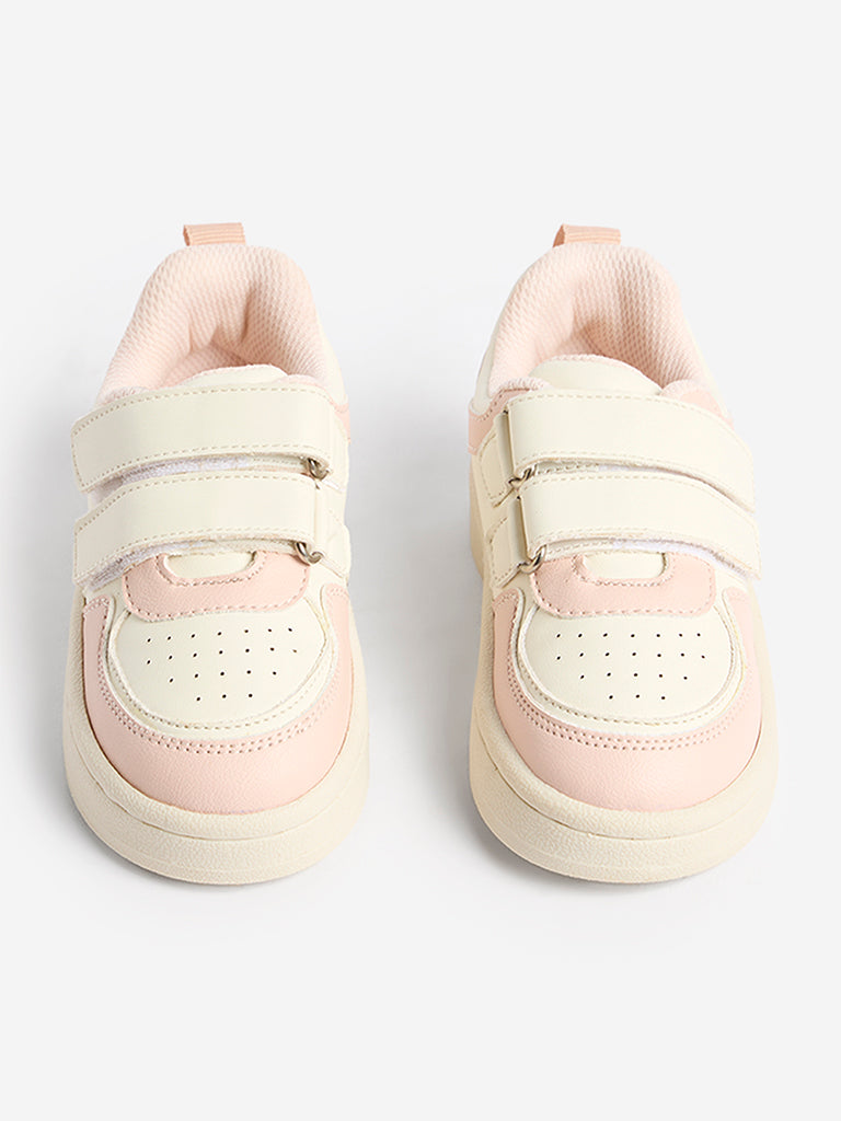 Yellow Pink Perforated Velcro-Strap Sneakers