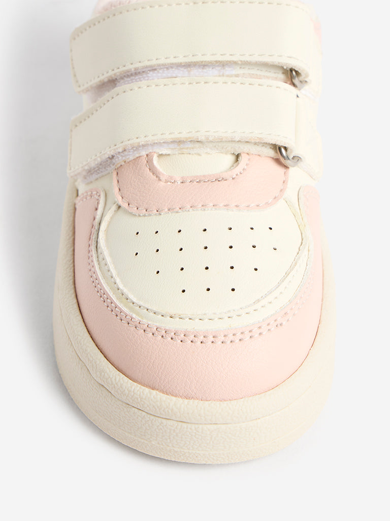 Yellow Pink Perforated Velcro-Strap Sneakers