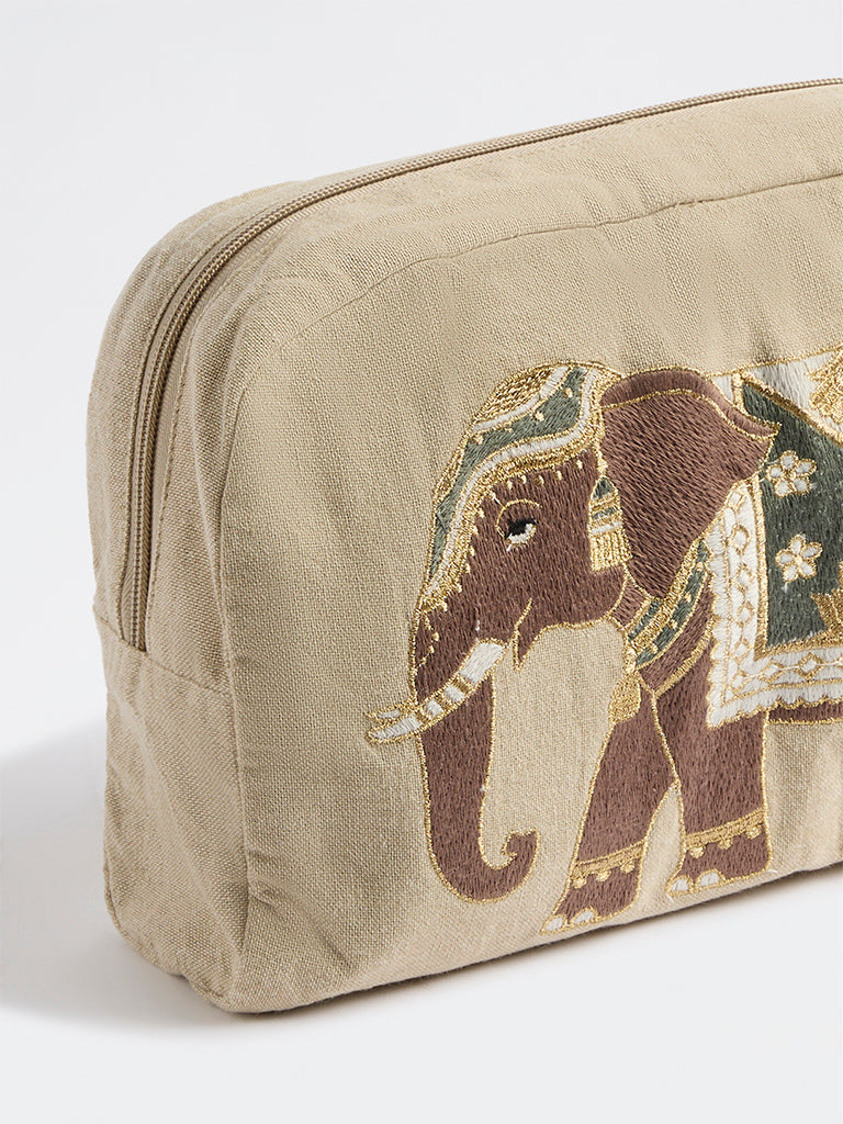 Westside Home Beige Heritage Elephant Design Pouch