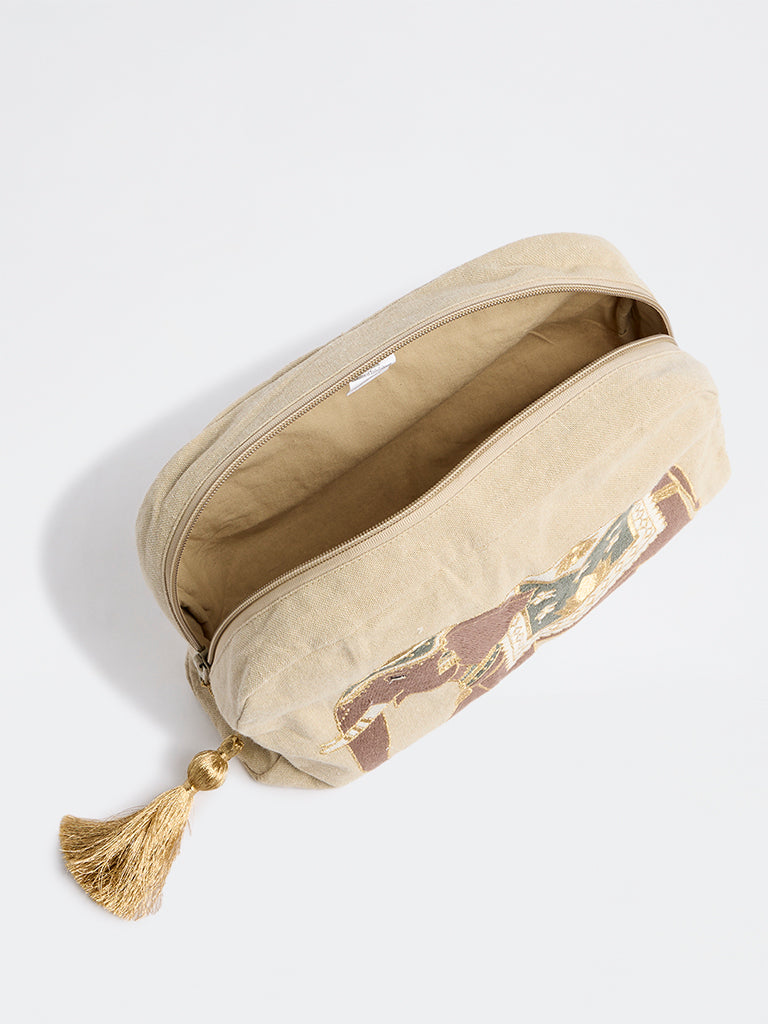 Westside Home Beige Heritage Elephant Design Pouch
