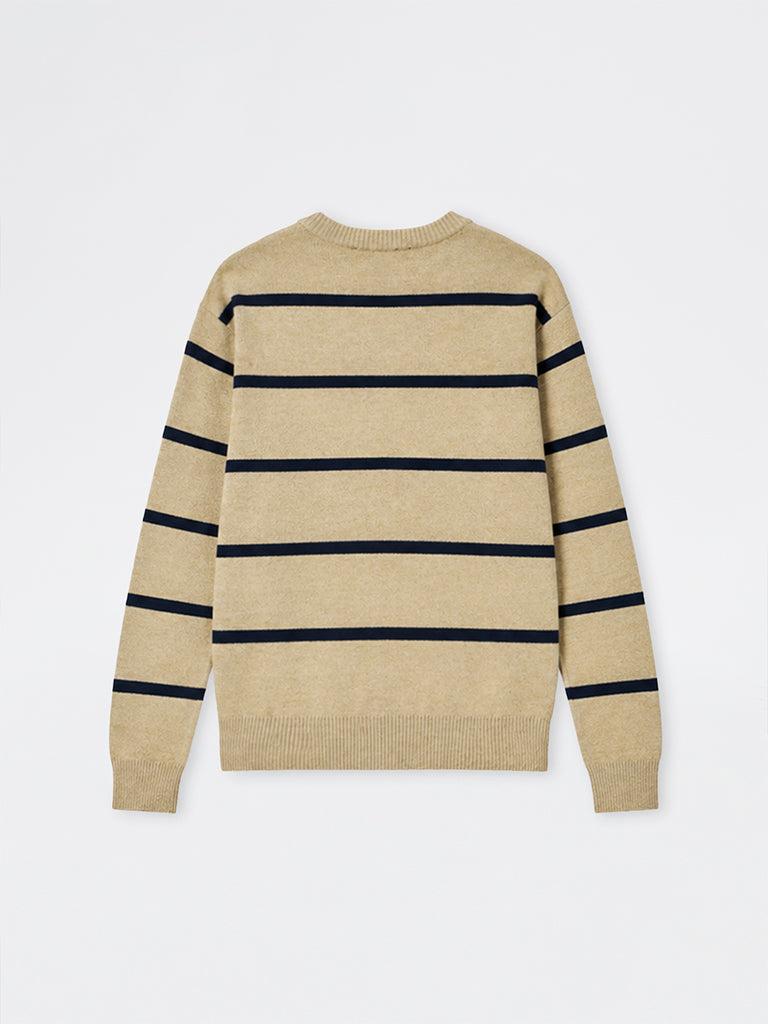WES Casuals Beige Knitted Relaxed-Fit Sweater