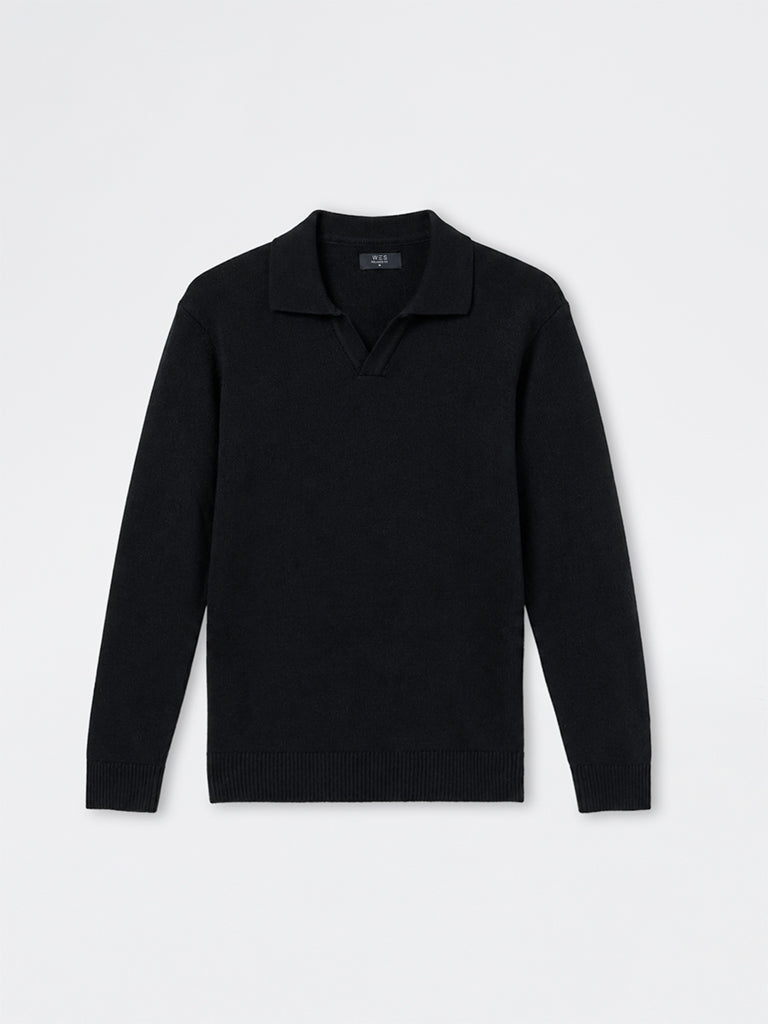 WES Casuals Black Solid Relaxed-Fit Sweater