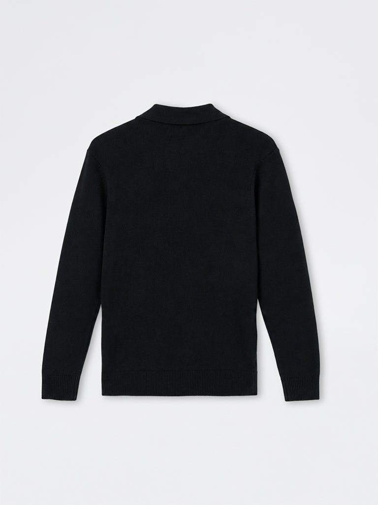 WES Casuals Black Solid Relaxed-Fit Sweater