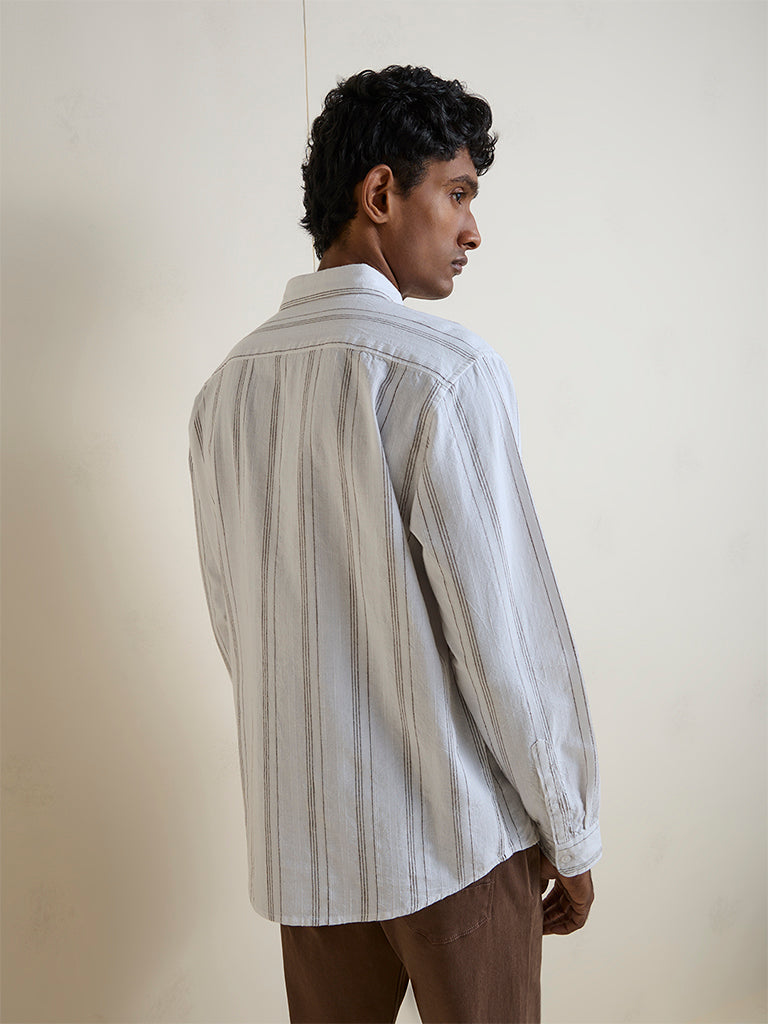 WES Casuals White Striped Relaxed-Fit Cotton Shirt