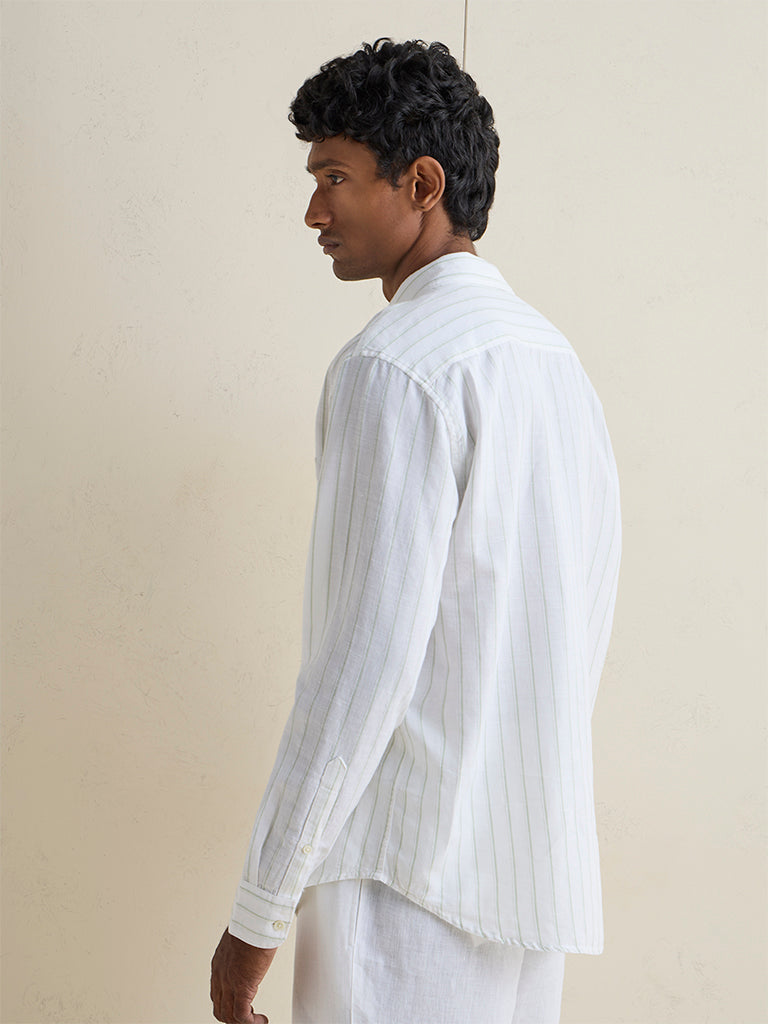 WES Casuals White Striped Relaxed-Fit Cotton-Blend Shirt