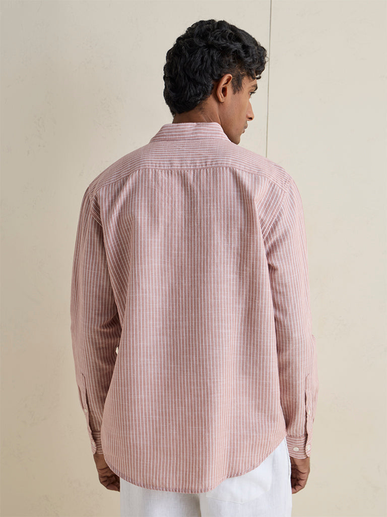 WES Casuals Pink Striped Relaxed-Fit Cotton-Blend Shirt