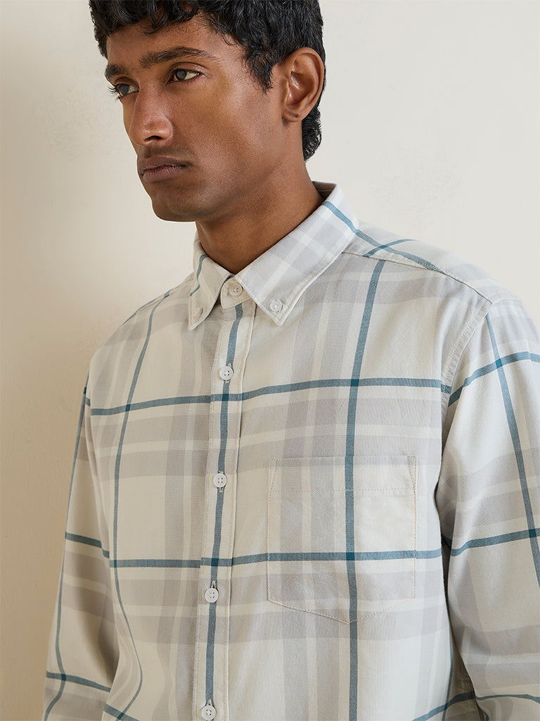 WES Casuals Grey Checkered Relaxed-Fit Cotton Shirt