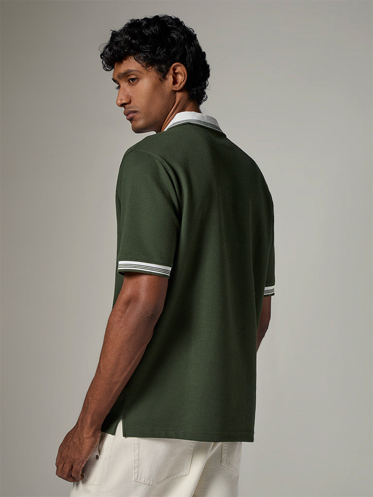 WES Casuals  White Waffle-Textured Relaxed-Fit Cotton Polo T-Shirt