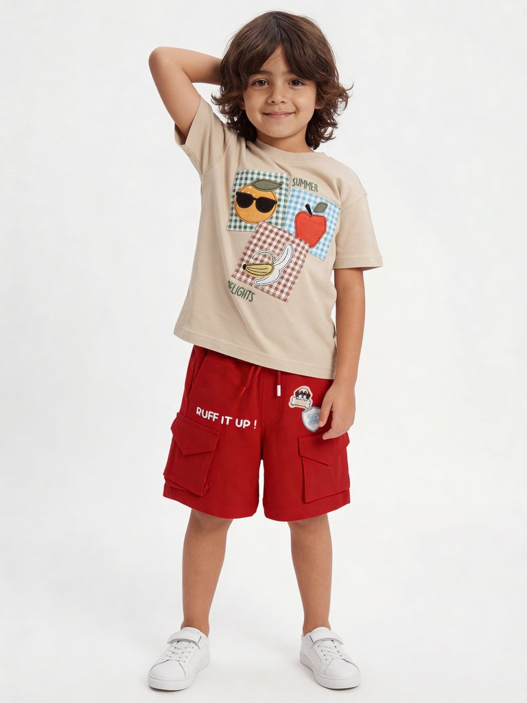 HOP Kids Boys Red Graphic Design Cotton Shorts