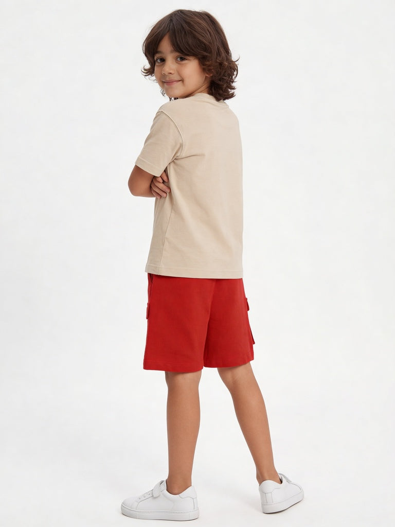 HOP Kids Boys Red Graphic Design Cotton Shorts