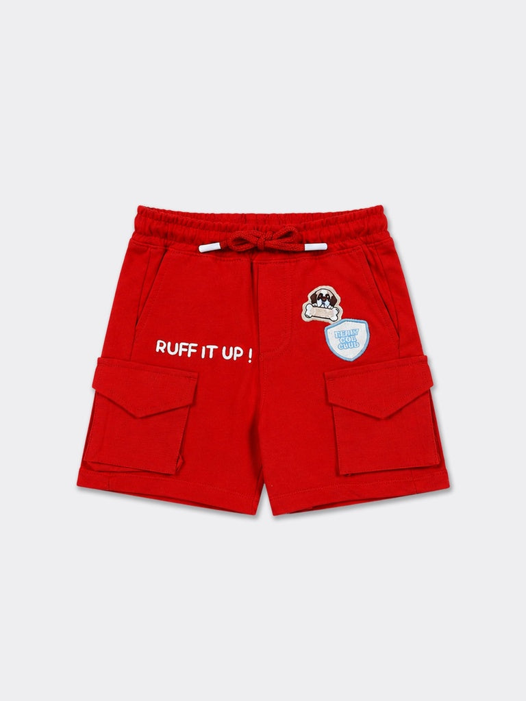 HOP Kids Boys Red Graphic Design Cotton Shorts