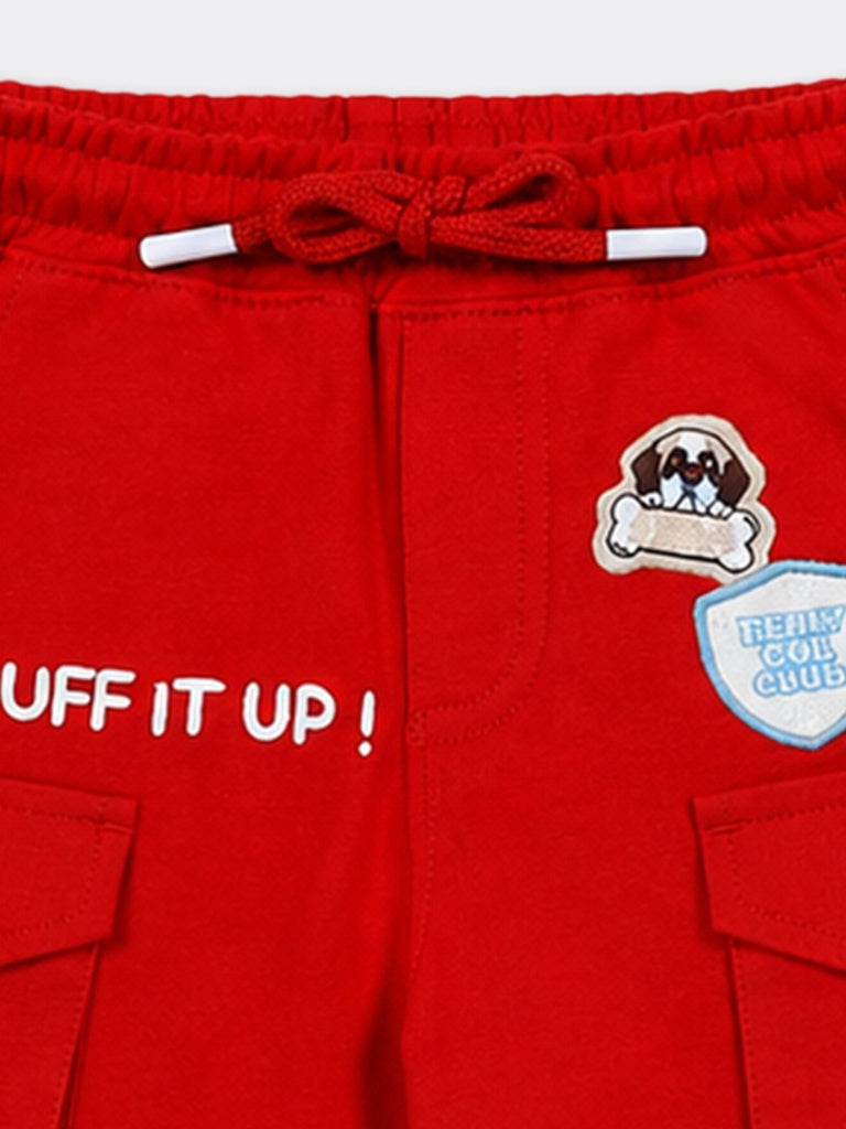 HOP Kids Boys Red Graphic Design Cotton Shorts