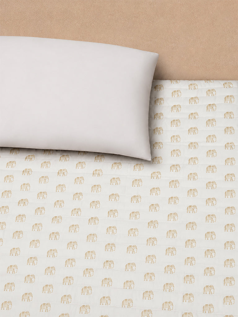 Westside Home Beige Elephant Printed Quilted King Bed Comforter