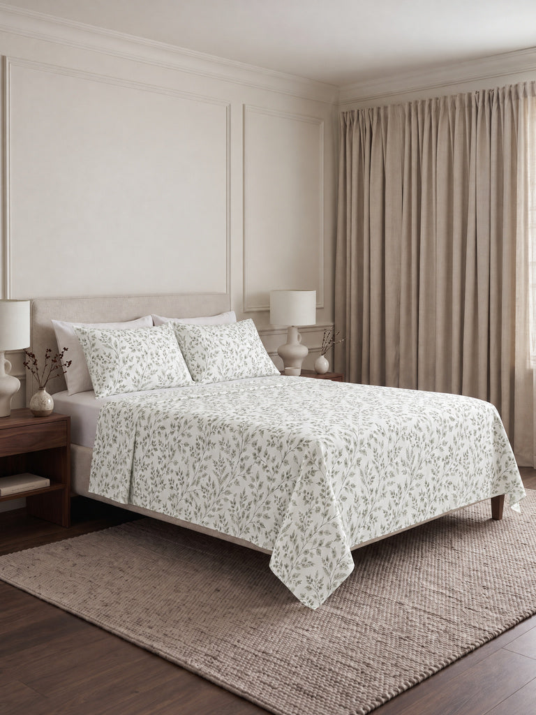 Westside Home Sage Foliage Printed King Bed Sheet Set