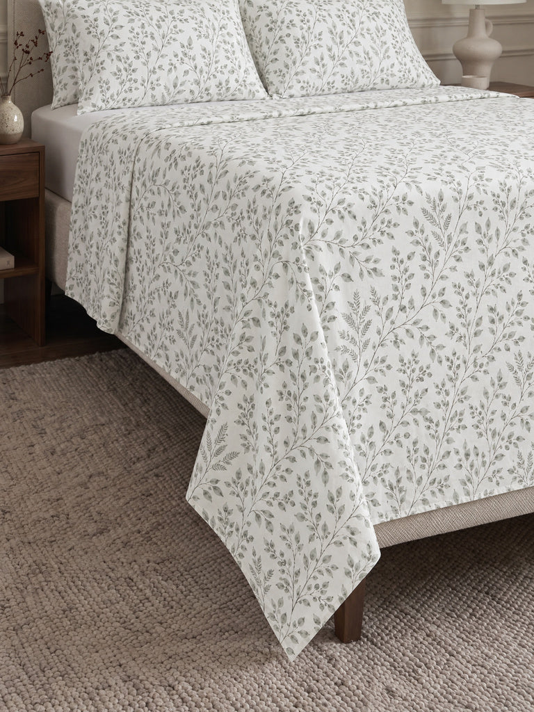 Westside Home Sage Foliage Printed King Bed Sheet Set