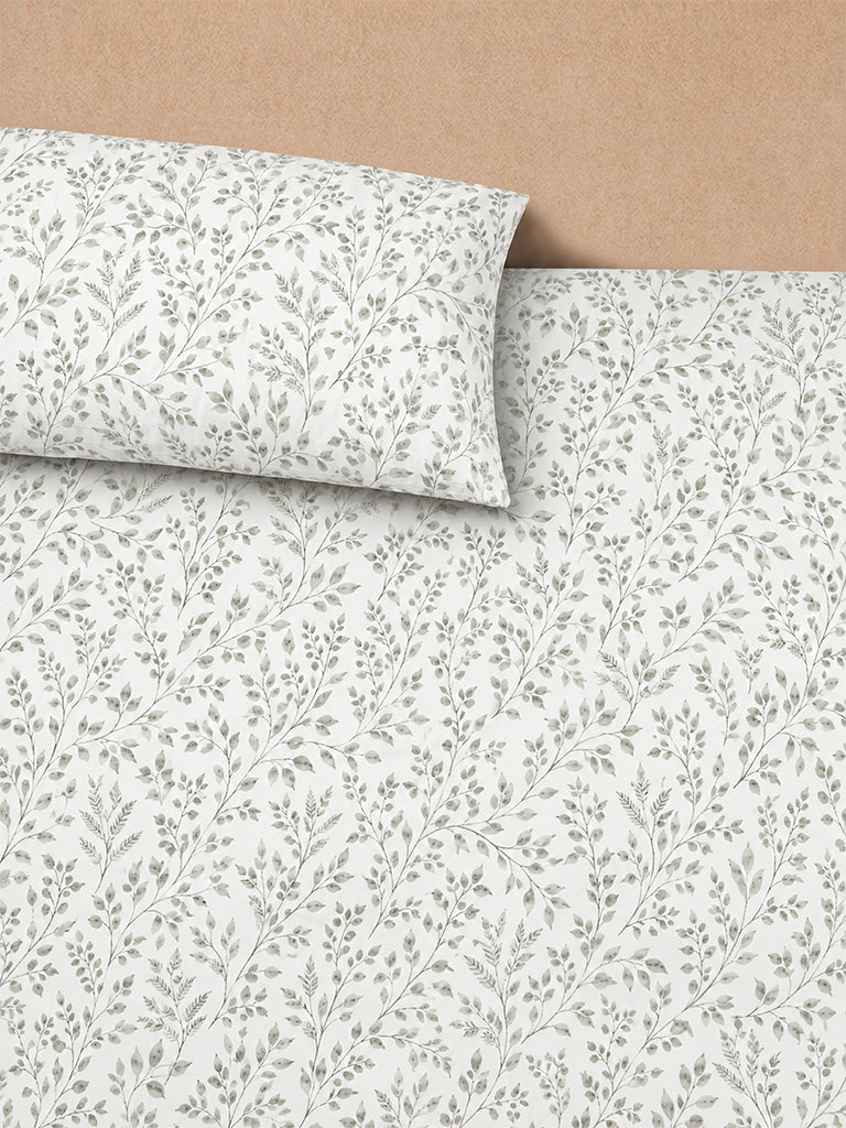 Westside Home Sage Foliage Printed Queen Bed Sheet Set
