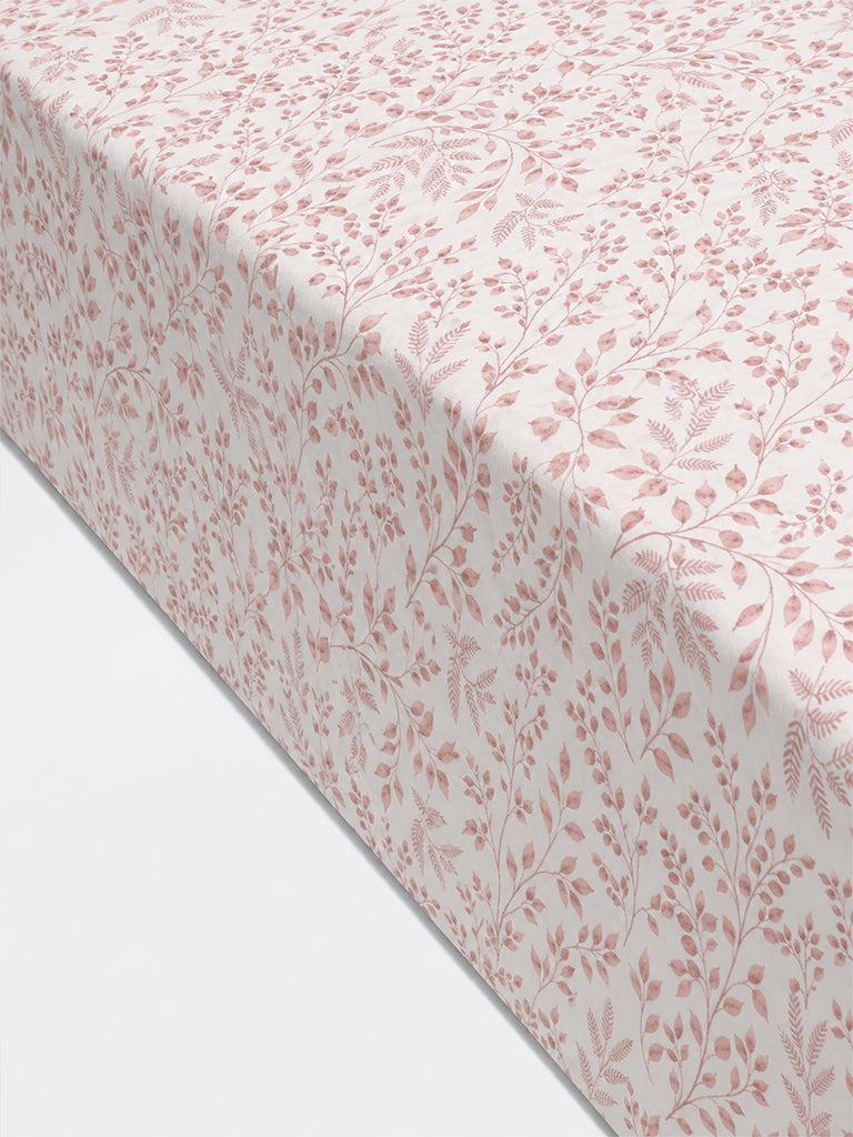 Westside Home Light Maroon Foliage Printed Queen Bed Sheet Set