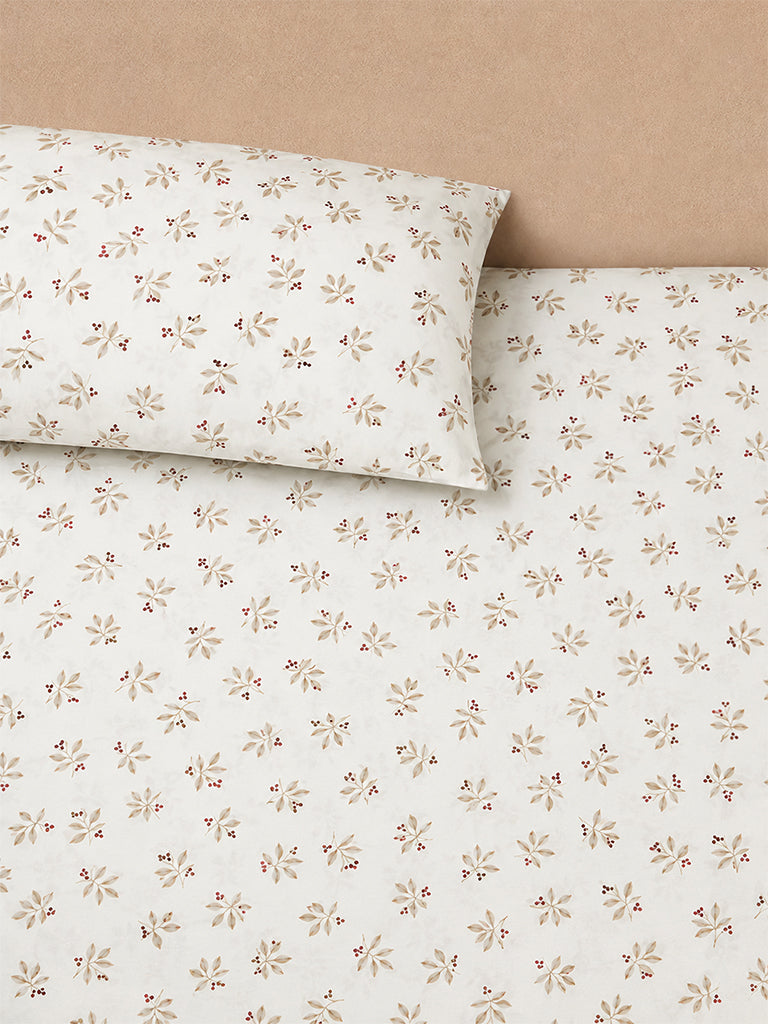 Westside Home Beige Botanical Printed Queen Bed Sheet Set