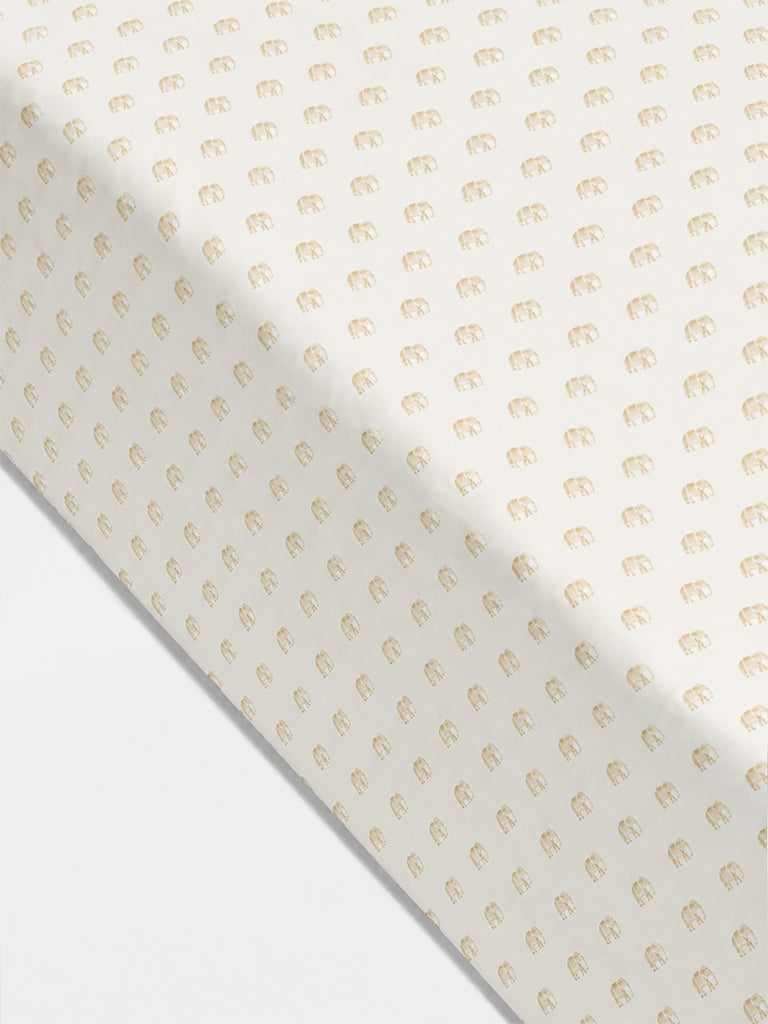 Westside Home Beige Elephant Printed Queen Bed Sheet Set
