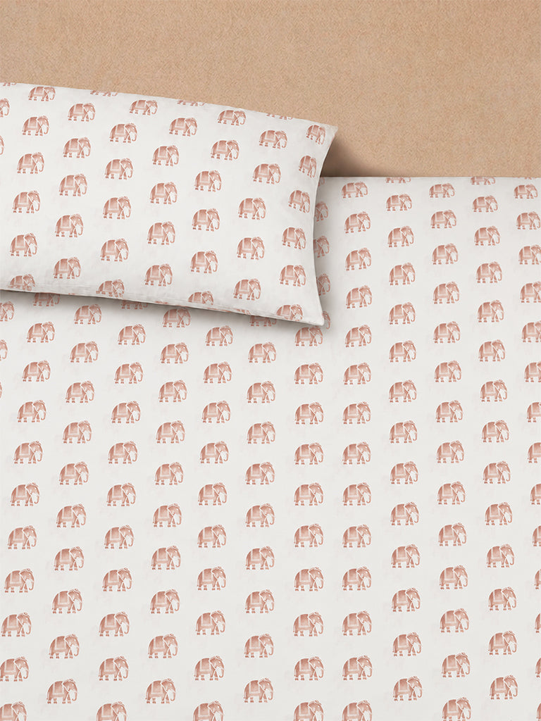Westside Home Dusty Pink Elephant Printed Queen Bed Sheet Set