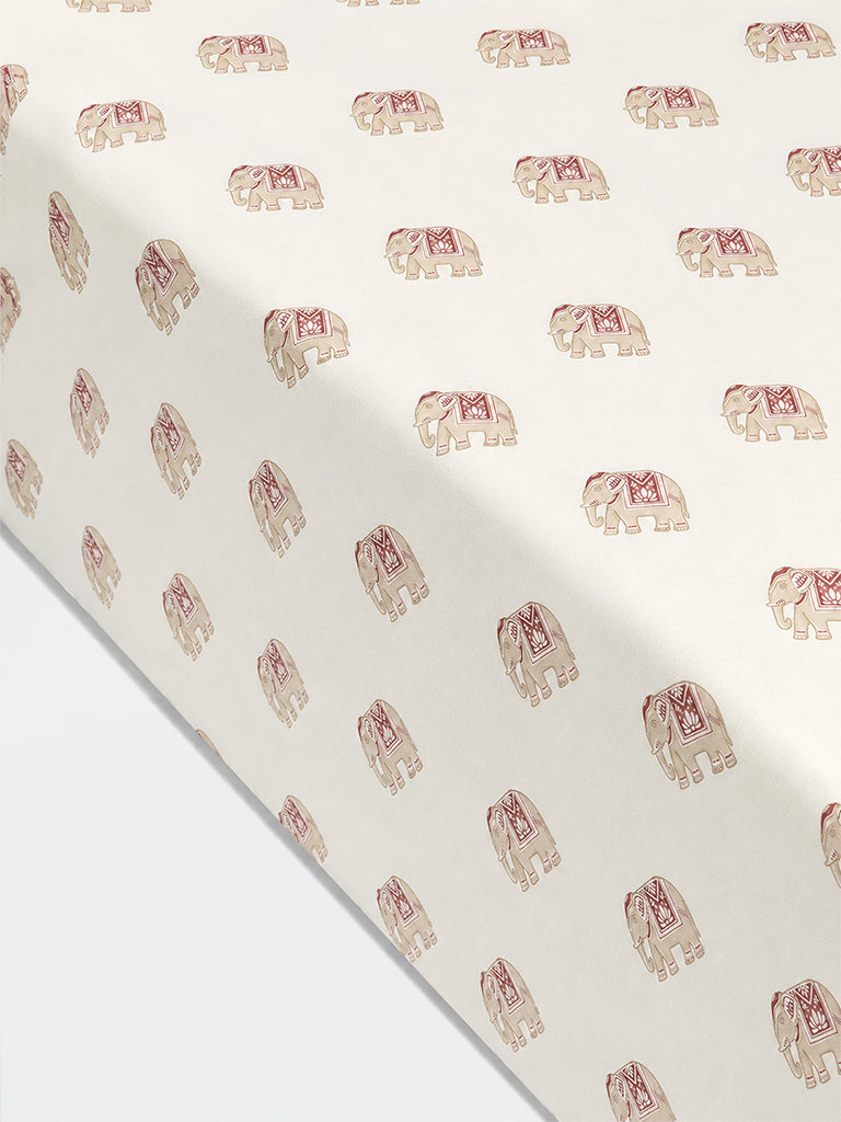 Westside Home Off-White Elephant Printed Queen Bed Sheet Set