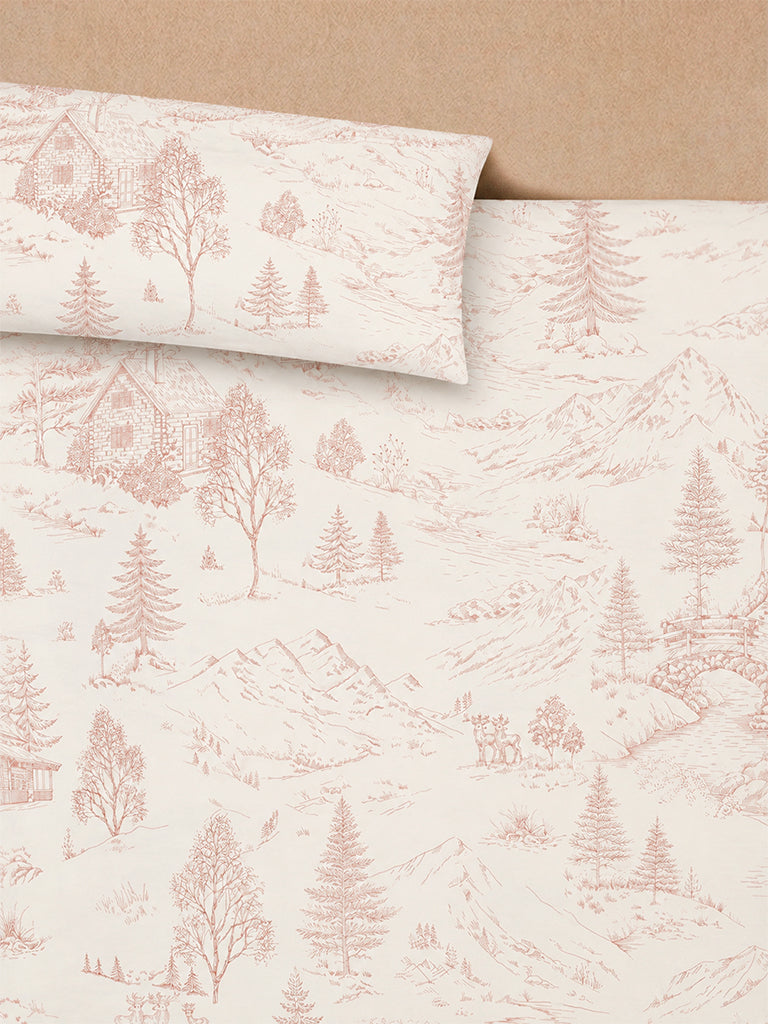 Westside Home Red Toile Pattern King Bed Sheet Set