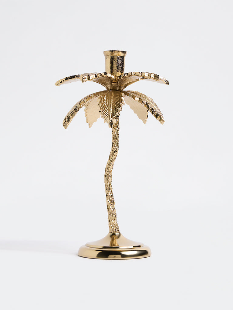 Westside Home Gold Metal Palm Tree Taper Candle Holder