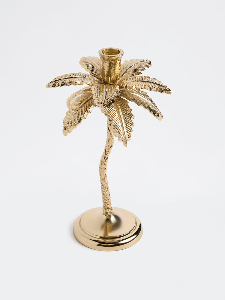 Westside Home Gold Metal Palm Tree Taper Candle Holder