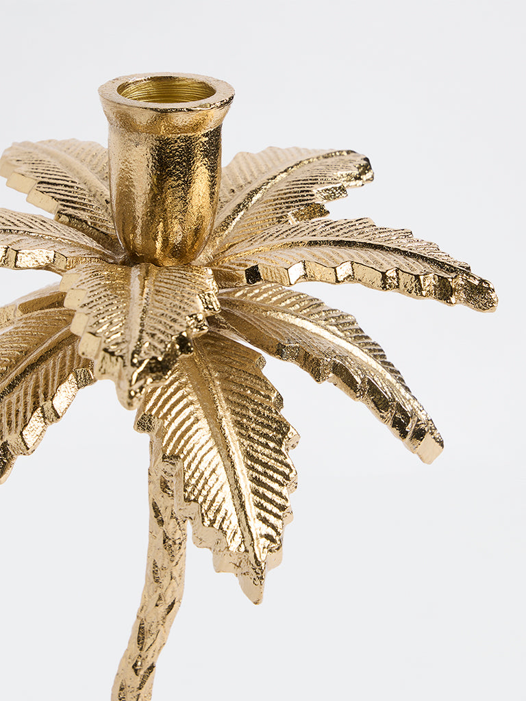 Westside Home Gold Metal Palm Tree Taper Candle Holder