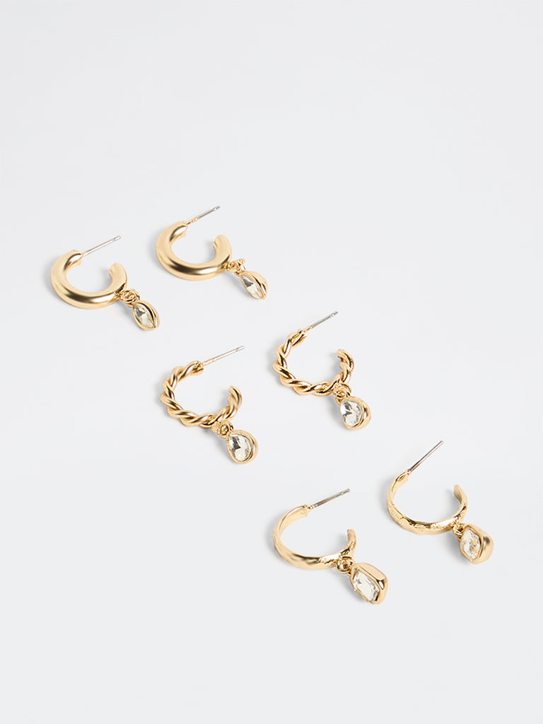 Westside Accessories Gold Drop Hoop Earrings - Pack of 3