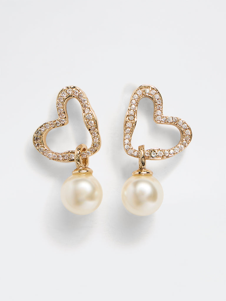 Westside Accessories Gold Pearl Drop Heart Design Earrings