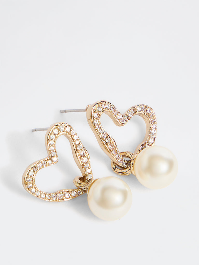 Westside Accessories Gold Pearl Drop Heart Design Earrings