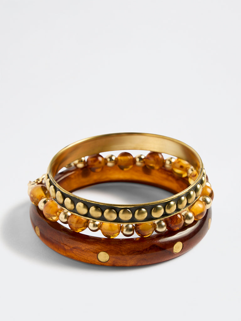 Westside Accessories Gold and Amber Bangles - Pack of 3