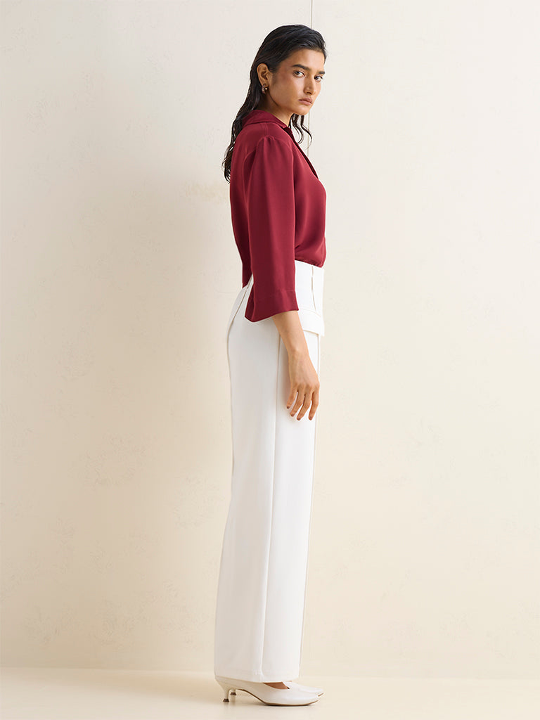 Wardrobe Maroon Solid Shirt