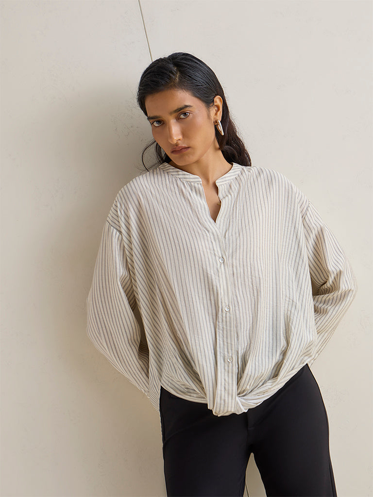 Wardrobe Off-White Striped Knot-Detail Blouse