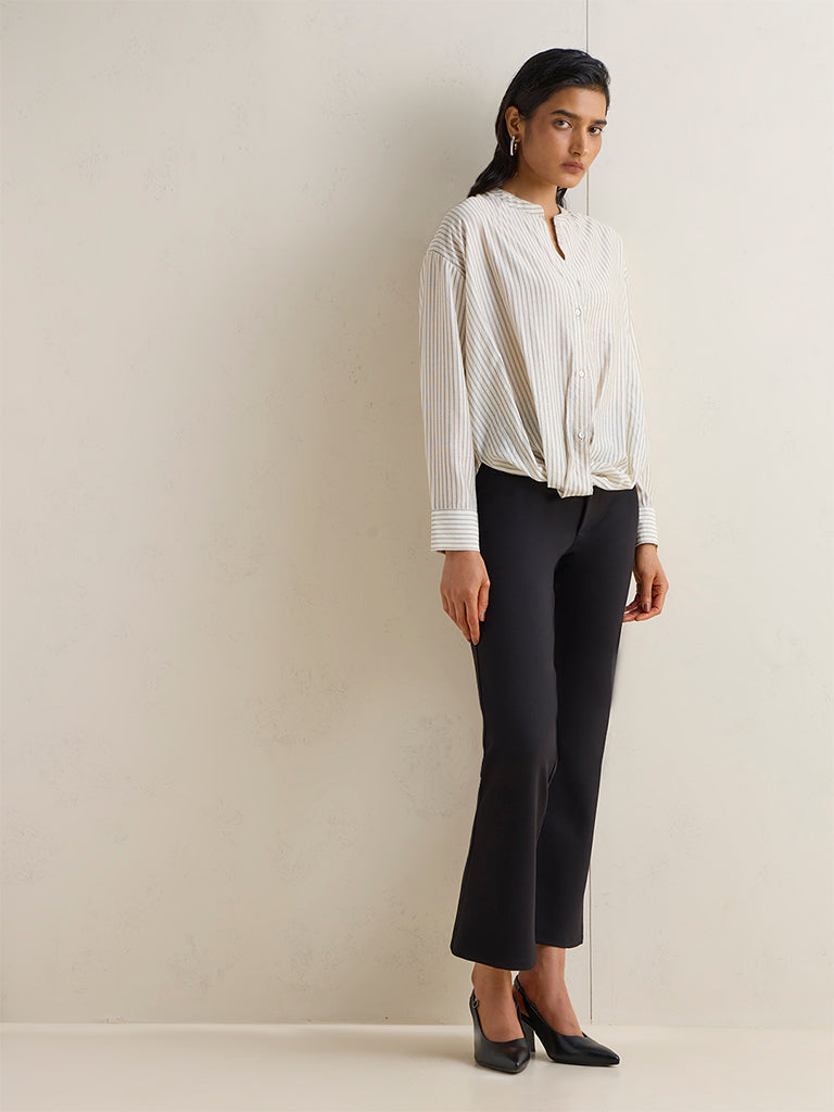 Wardrobe Off-White Striped Knot-Detail Blouse