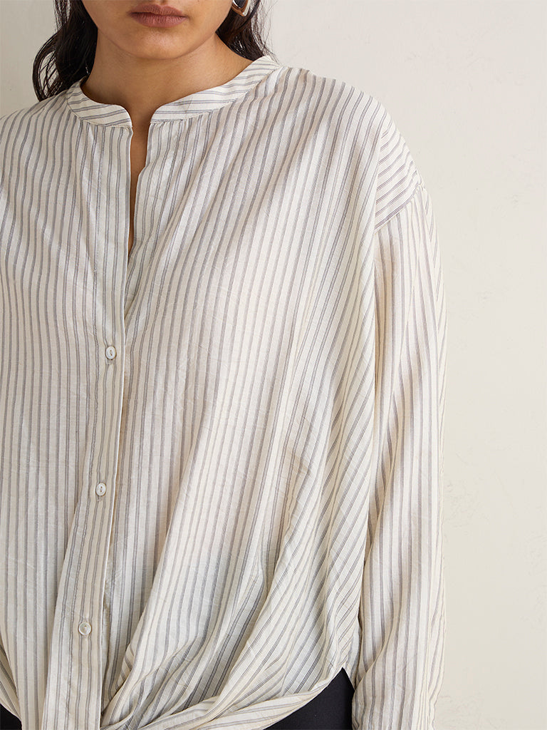 Wardrobe Off-White Striped Knot-Detail Blouse
