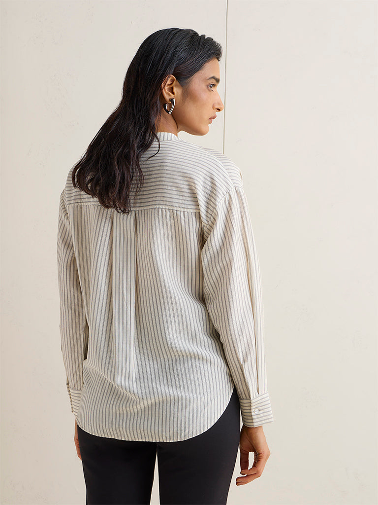 Wardrobe Off-White Striped Knot-Detail Blouse