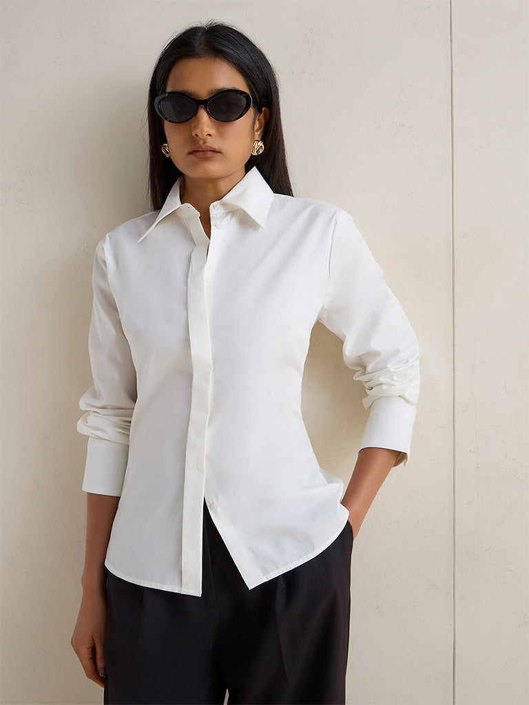 Wardrobe Ivory Solid Cotton Shirt