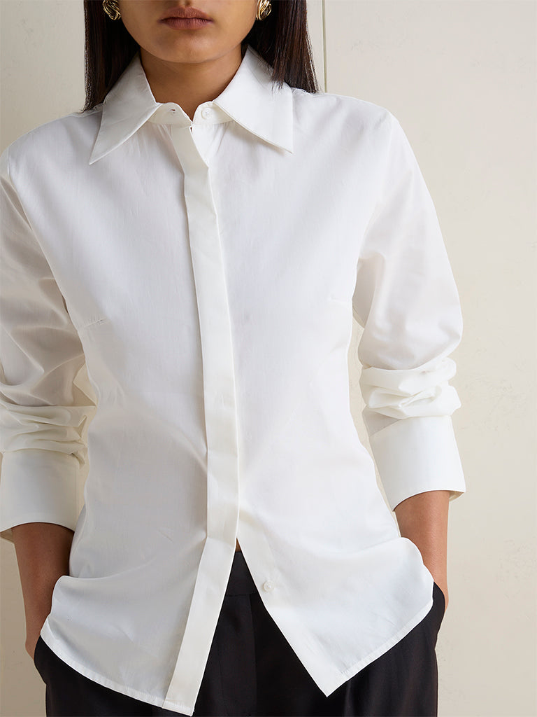 Wardrobe Ivory Solid Cotton Shirt